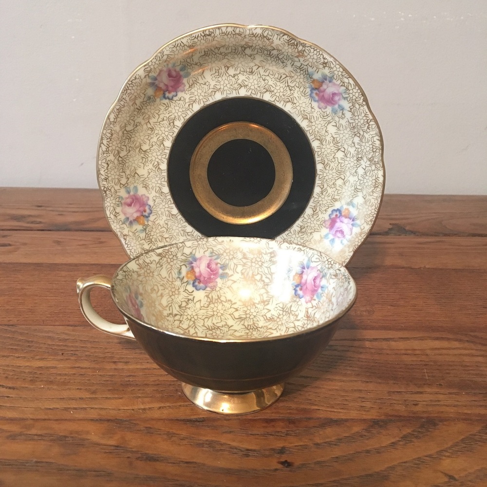 CHINTZ Vintage Black And Gold Teacup And Saucer SGK Made In Occupied Japan EUC - Picture 2 of 5